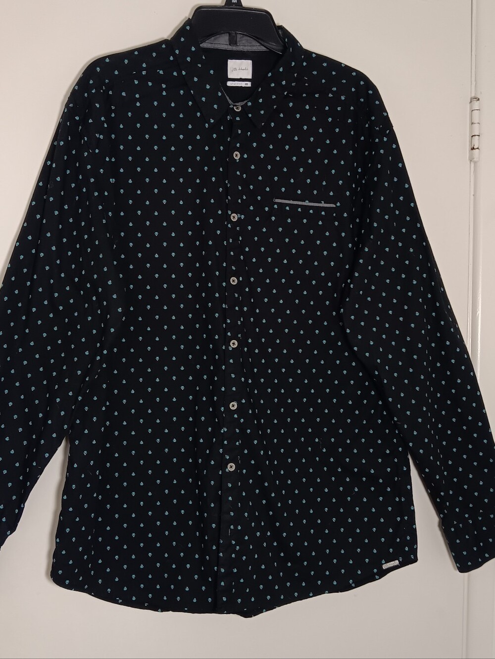 J.b. Holt Athletic Fit Size Xl Black And Teal Geometric Button Down Shirt.